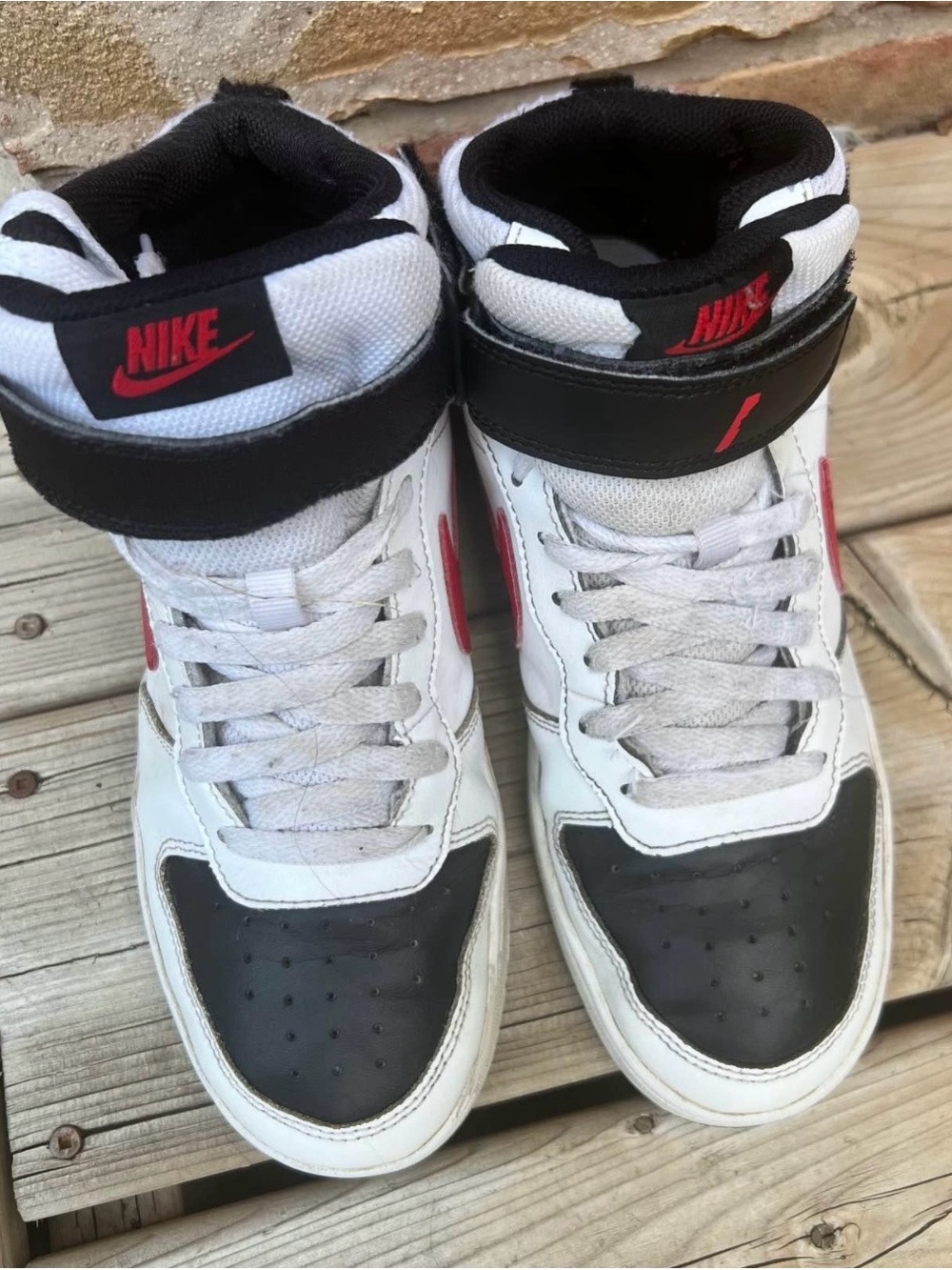 Nike Kids White Black Red High-Top Sneakers with Strap